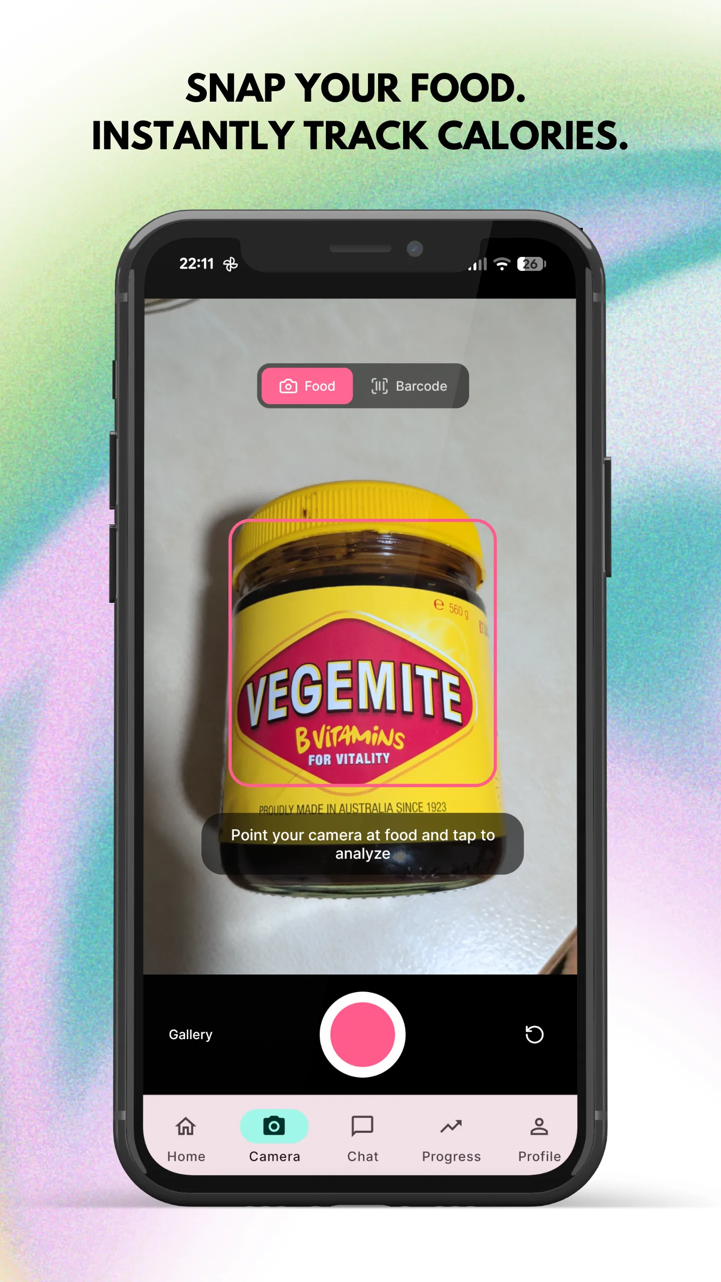 Snap N Eat camera recognising a Vegemite jar
